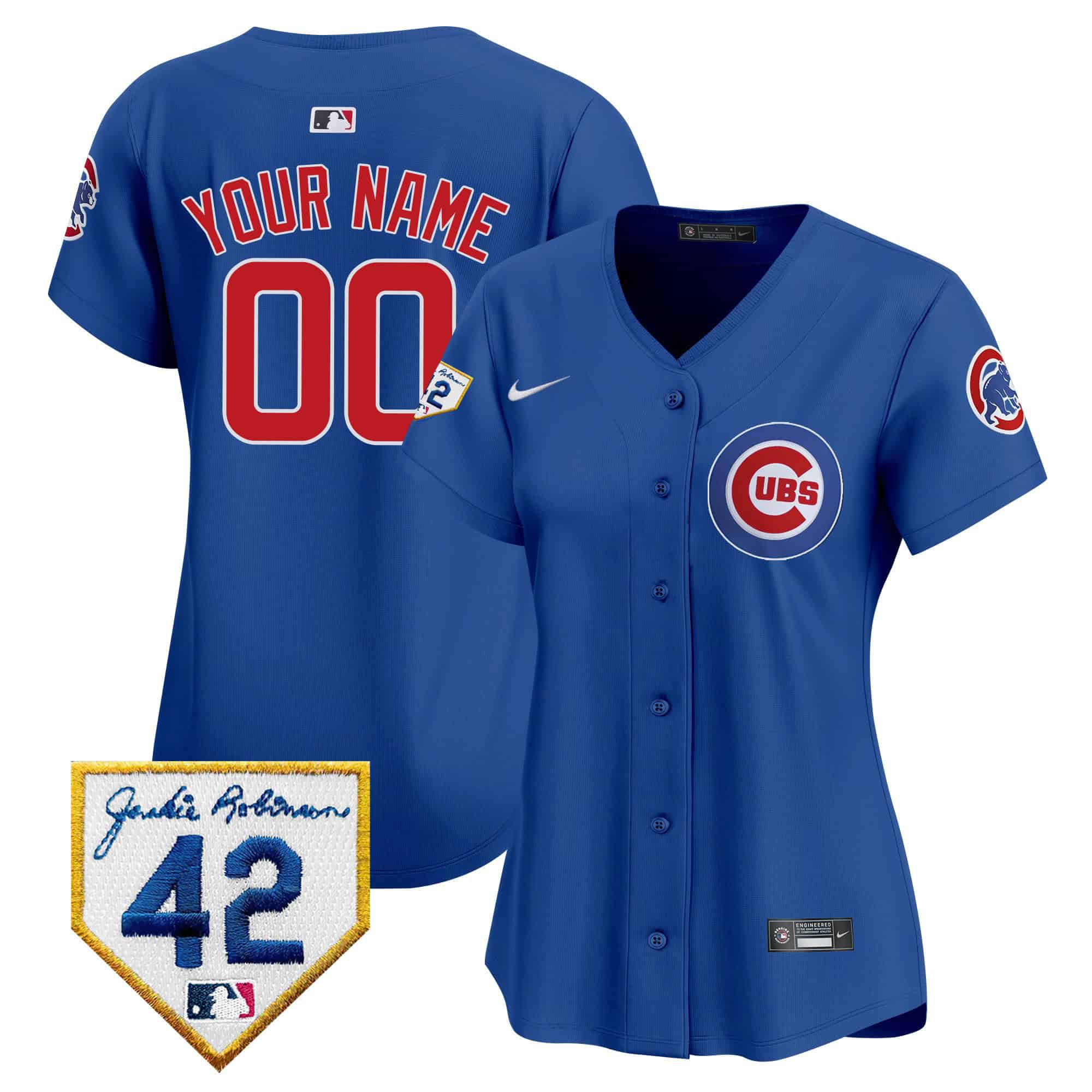 Women Chicago Cubs Blue Nike 2024 Jackie Robinson Patch Vapor Premier Limited Custom MLB Jersey->->